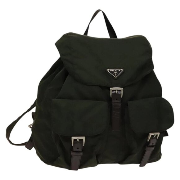 PRADA Backpack Nylon Khaki Silver Auth ki5908 - Picture 1 of 16